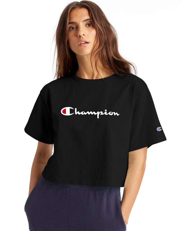 Camiseta Champion Mujer - Heritage Cropped Script Logo ( Negras ) 5079681-SA